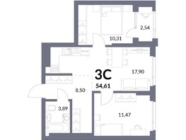 Продается 3-комнатная квартира ЖК Горская Лагуна, корпус 2, 53.34  м², 11603000 рублей