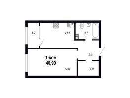 Продается 1-комнатная квартира ЖК Королёв, дом 1, 46.9  м², 6800500 рублей