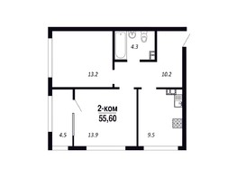 Продается 2-комнатная квартира ЖК Королёв, дом 1, 55.6  м², 6950000 рублей