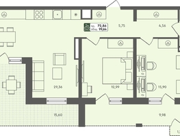 Продается 2-комнатная квартира ЖК Пушкино, дом 2, 99.64  м², 9660000 рублей