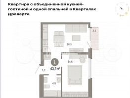 Продается 1-комнатная квартира 43.3  м², 6600000 рублей