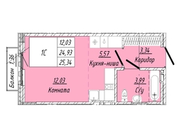Продается 1-комнатная квартира ЖК На 2-й Дачной, 25.34 м², 5701500 рублей