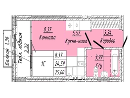 Продается 1-комнатная квартира ЖК На 2-й Дачной, 25 м², 5627250 рублей