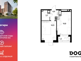 Продается 1-комнатная квартира ЖК Снегири, 38.1  м², 7185660 рублей