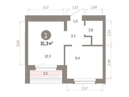 Продается 1-комнатная квартира ЖК Кварталы Драверта, дом 6, 31.29  м², 8140000 рублей
