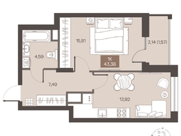Продается 1-комнатная квартира ЖК Заря на Завертяева, 43.38  м&sup2;, 6410000 рублей