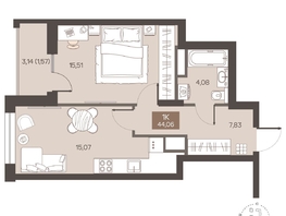 Продается 1-комнатная квартира ЖК Заря на Завертяева, 44.06  м&sup2;, 6550000 рублей