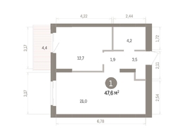 Продается 1-комнатная квартира ЖК Кварталы Драверта, дом 4, 47.62  м&sup2;, 8460000 рублей