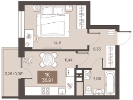 Продается 1-комнатная квартира ЖК Заря, дом 1.3, 36.91  м&sup2;, 5587000 рублей