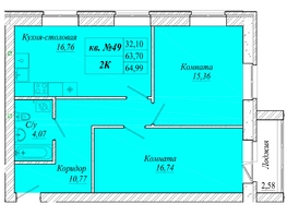 Продается 2-комнатная квартира ЖК Семиреченская, дом 1, 64.99  м&sup2;, 6174050 рублей