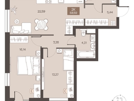 Продается 2-комнатная квартира ЖК Заря, дом 1.1, 68.59  м&sup2;, 9400000 рублей