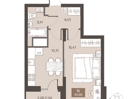 Продается 1-комнатная квартира ЖК Заря, дом 1.1, 34.86  м&sup2;, 5840000 рублей