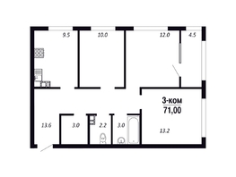Продается 3-комнатная квартира ЖК ПАРК-квартал «Королёв», дом 1, 71  м&sup2;, 10650000 рублей
