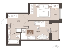 Продается 1-комнатная квартира ЖК Заря, дом 2.1, 42.93  м&sup2;, 6900000 рублей