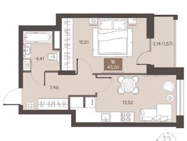 Продается 1-комнатная квартира ЖК Заря, дом 2.1, 43.2  м&sup2;, 7250000 рублей