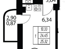 1-комнатная квартира, 25.32 м², 2/16 этаж