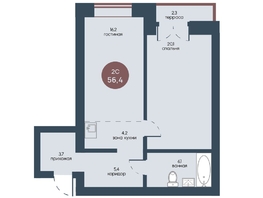 Продается 2-комнатная квартира ЖК Белозерский, корпус 1, 56.4  м², 11714684 рублей