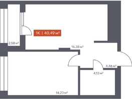 Продается 1-комнатная квартира ЖК Ломоносов, 40.49  м², 8705000 рублей