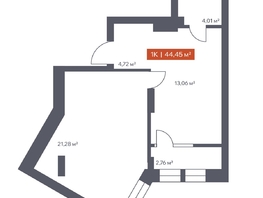 Продается 1-комнатная квартира ЖК Ломоносов, 44.45  м&sup2;, 8526060 рублей
