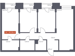 Продается 3-комнатная квартира ЖК Ломоносов, 90.38 м², 14939814 рублей