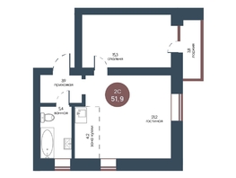 Продается 2-комнатная квартира ЖК Белозерский, корпус 1, 51.9  м², 9323282 рублей