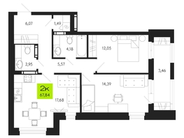 Продается 2-комнатная квартира ЖК Поэзия, 67.84  м², 9950000 рублей